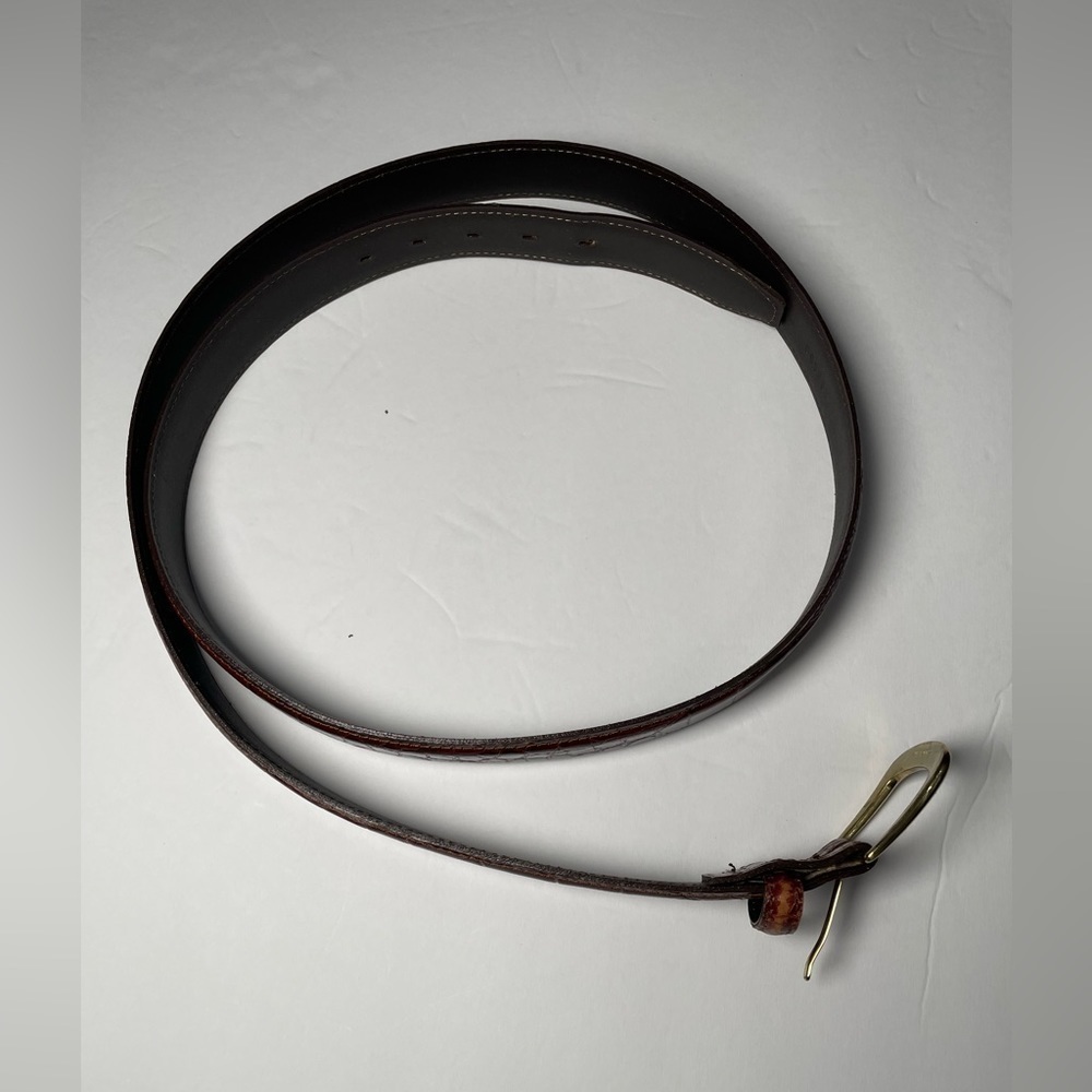 Mens Leather Belt Brown Size 50’ Top Grain Croc Print Solid Brass Hardware EUC - Picture 4 of 8